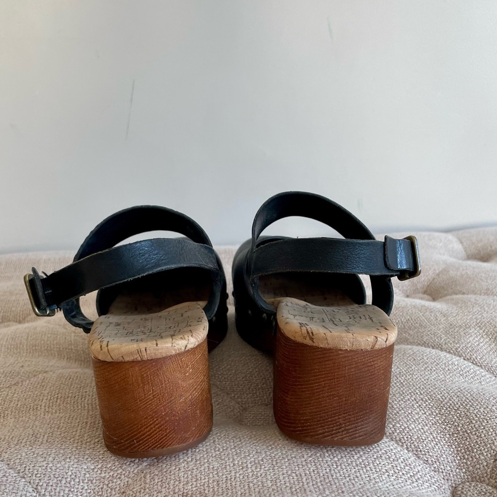 Kork-Ease Black Leather Platform Clogs with Brass Studs - Picture 5 of 13